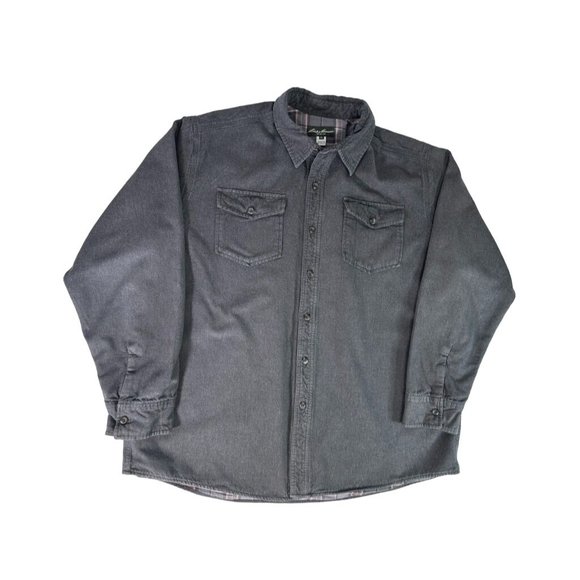 EDDIE BAUER Denim Shacket w Plaid Flannel Interior Lining Mens Size 2XL - Picture 5 of 9